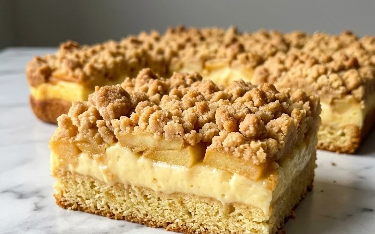 Apfelkuchen vom Blech: Pudding & knusprige Streusel